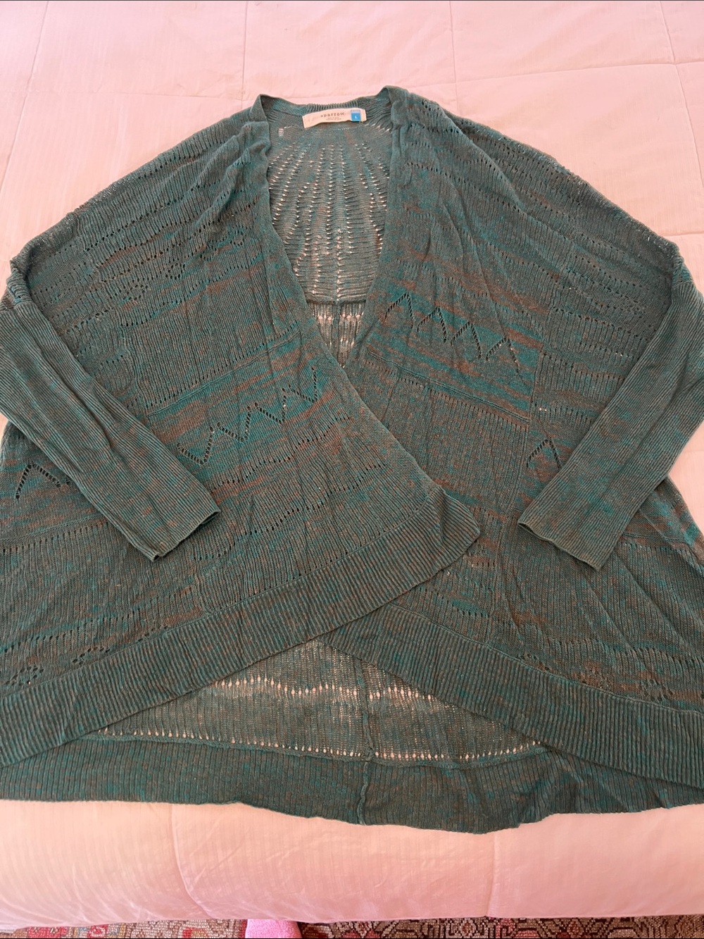 sparrow Teal & dark khaki green Open-Front Knit Cardigan with dolman sleeves